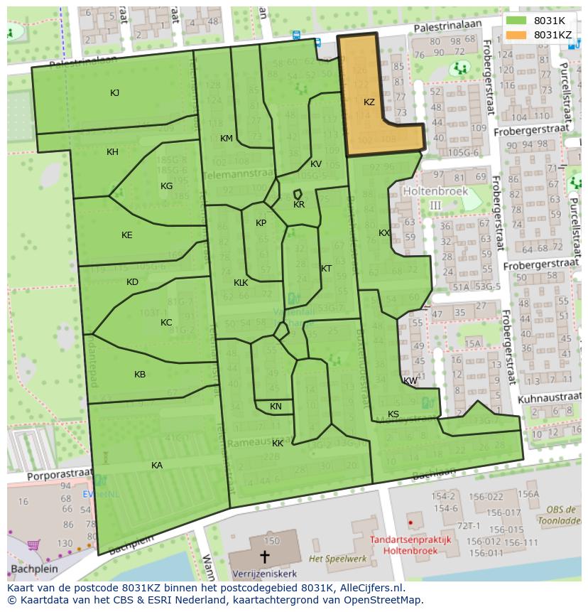 Afbeelding van het postcodegebied 8031 KZ op de kaart.