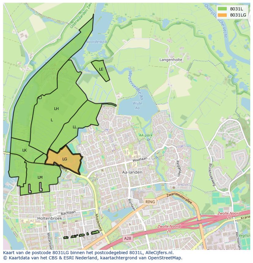 Afbeelding van het postcodegebied 8031 LG op de kaart.