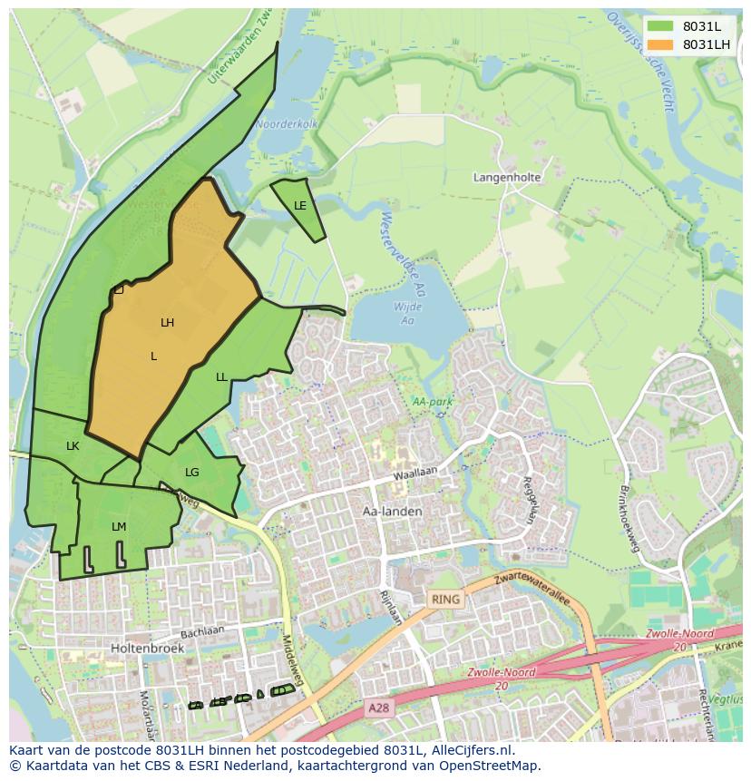 Afbeelding van het postcodegebied 8031 LH op de kaart.
