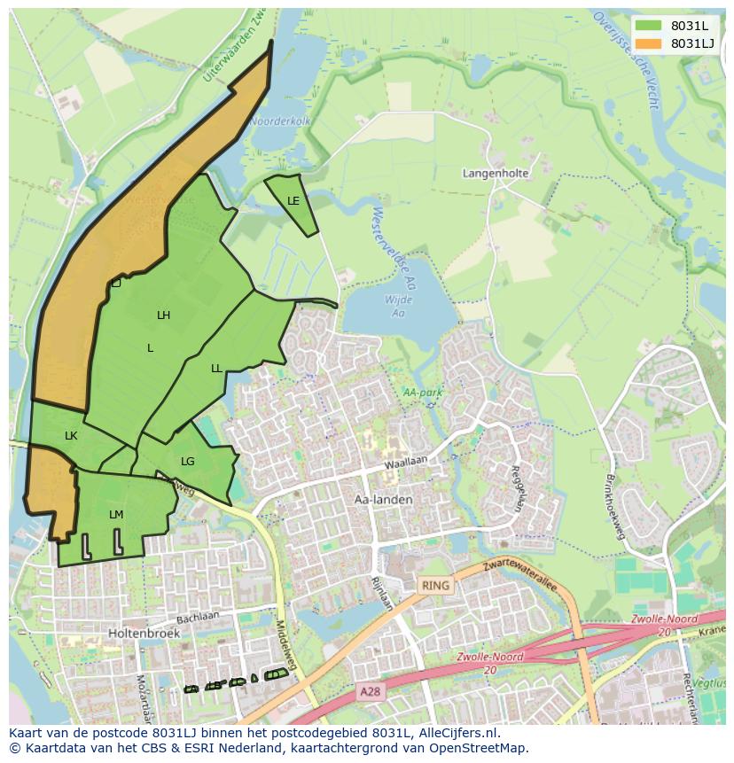 Afbeelding van het postcodegebied 8031 LJ op de kaart.