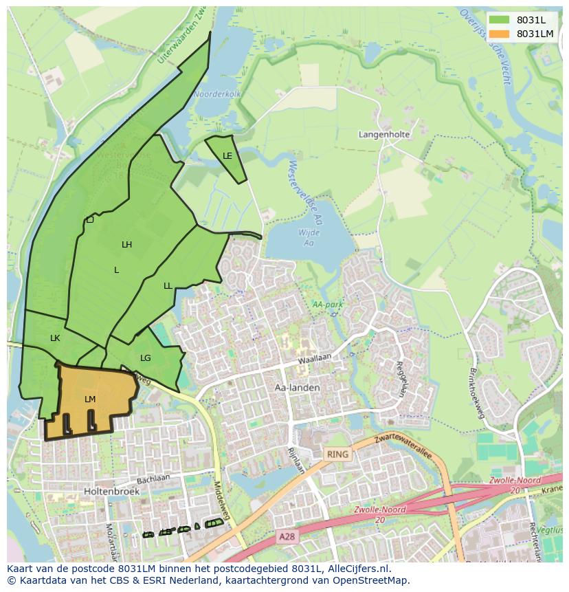 Afbeelding van het postcodegebied 8031 LM op de kaart.