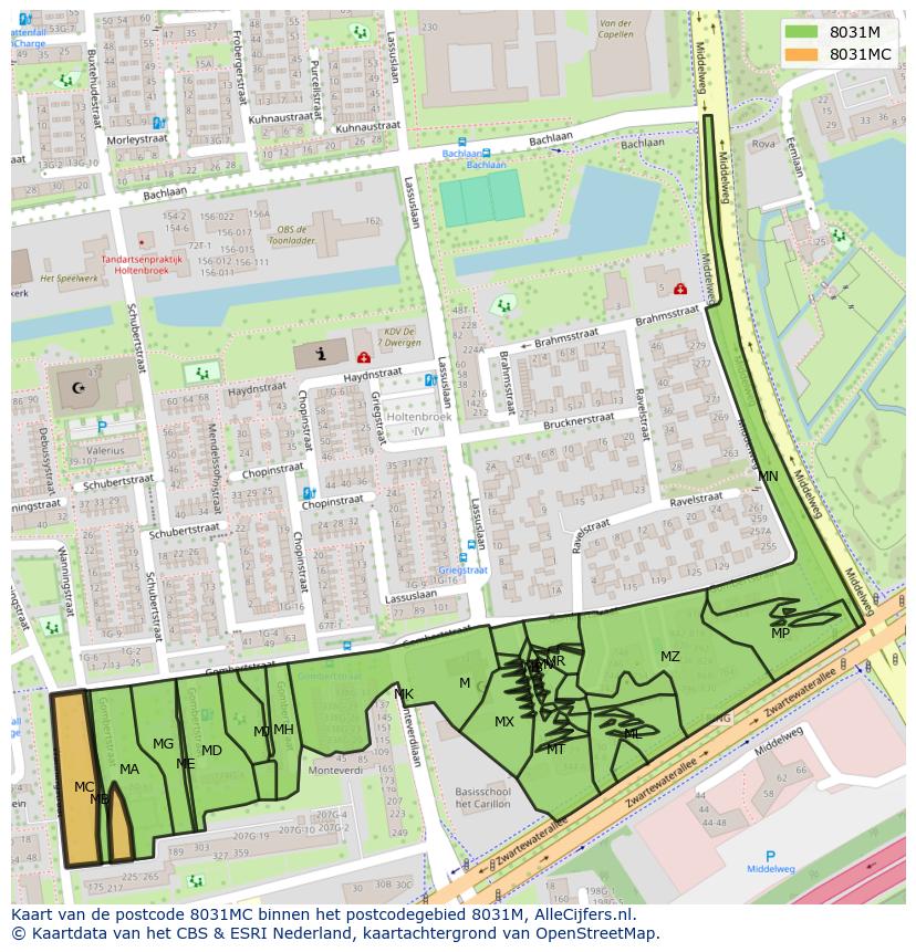 Afbeelding van het postcodegebied 8031 MC op de kaart.