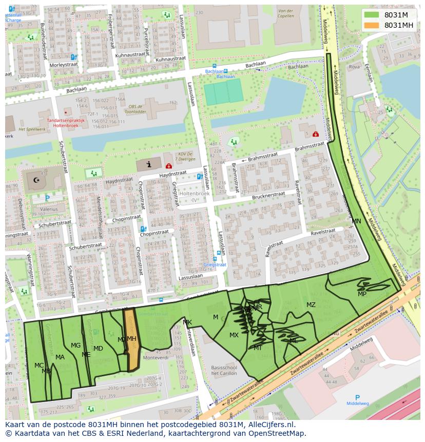 Afbeelding van het postcodegebied 8031 MH op de kaart.