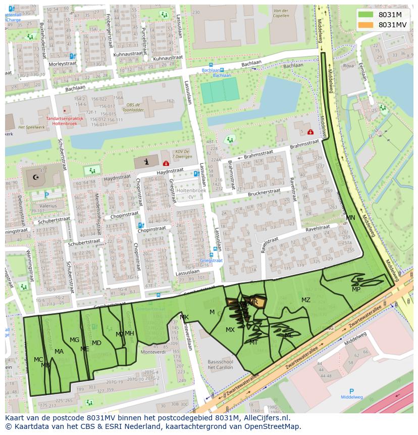Afbeelding van het postcodegebied 8031 MV op de kaart.