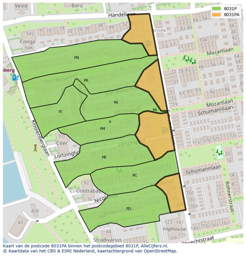 Afbeelding van het postcodegebied 8031 PA op de kaart.
