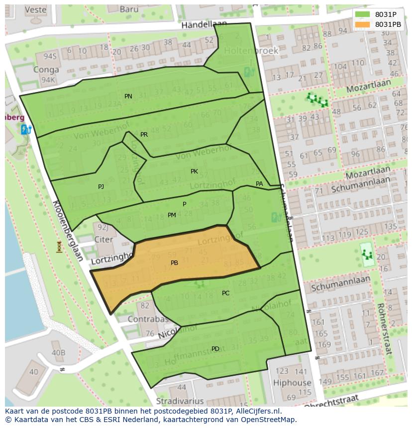 Afbeelding van het postcodegebied 8031 PB op de kaart.