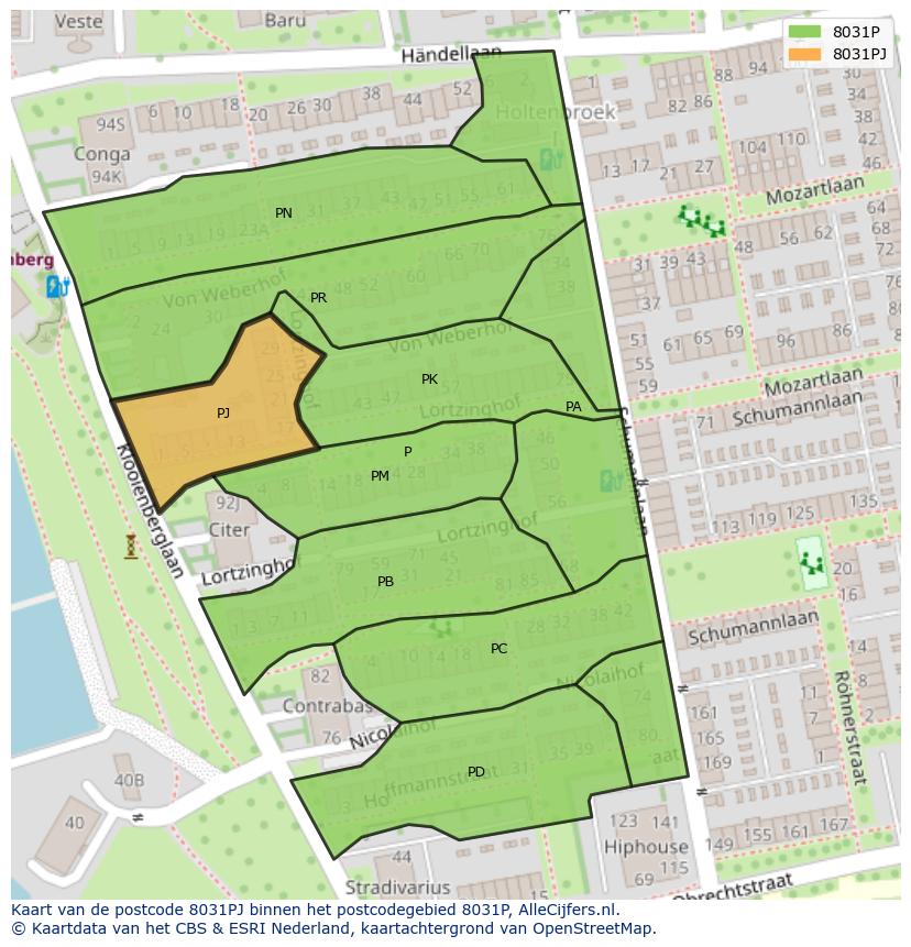 Afbeelding van het postcodegebied 8031 PJ op de kaart.