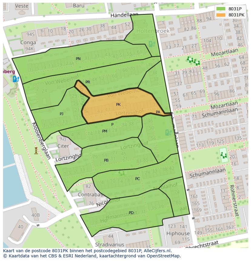 Afbeelding van het postcodegebied 8031 PK op de kaart.
