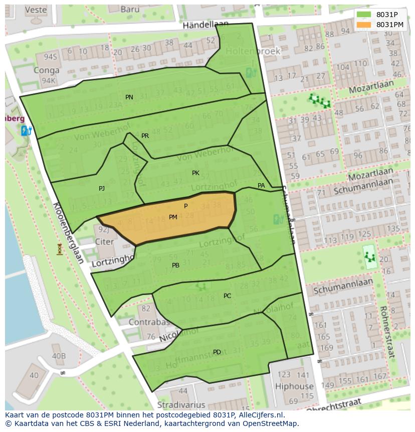 Afbeelding van het postcodegebied 8031 PM op de kaart.