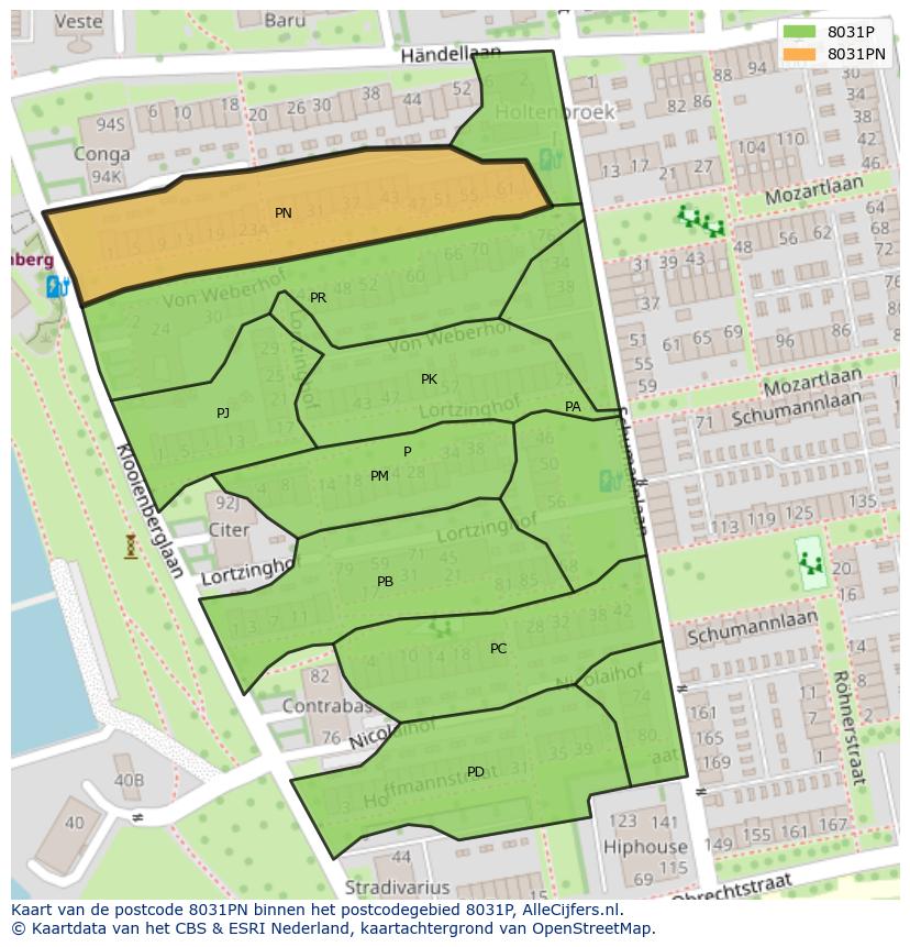 Afbeelding van het postcodegebied 8031 PN op de kaart.
