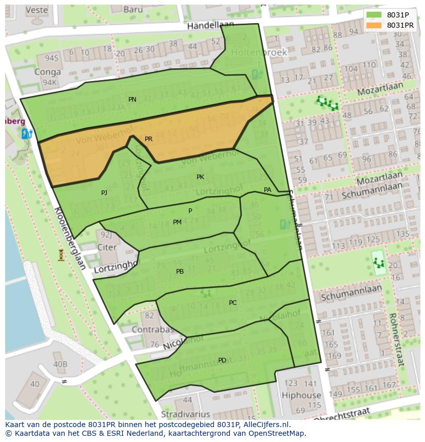 Afbeelding van het postcodegebied 8031 PR op de kaart.