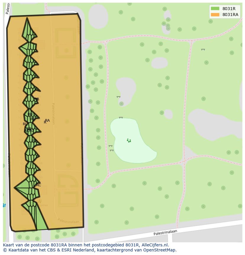 Afbeelding van het postcodegebied 8031 RA op de kaart.