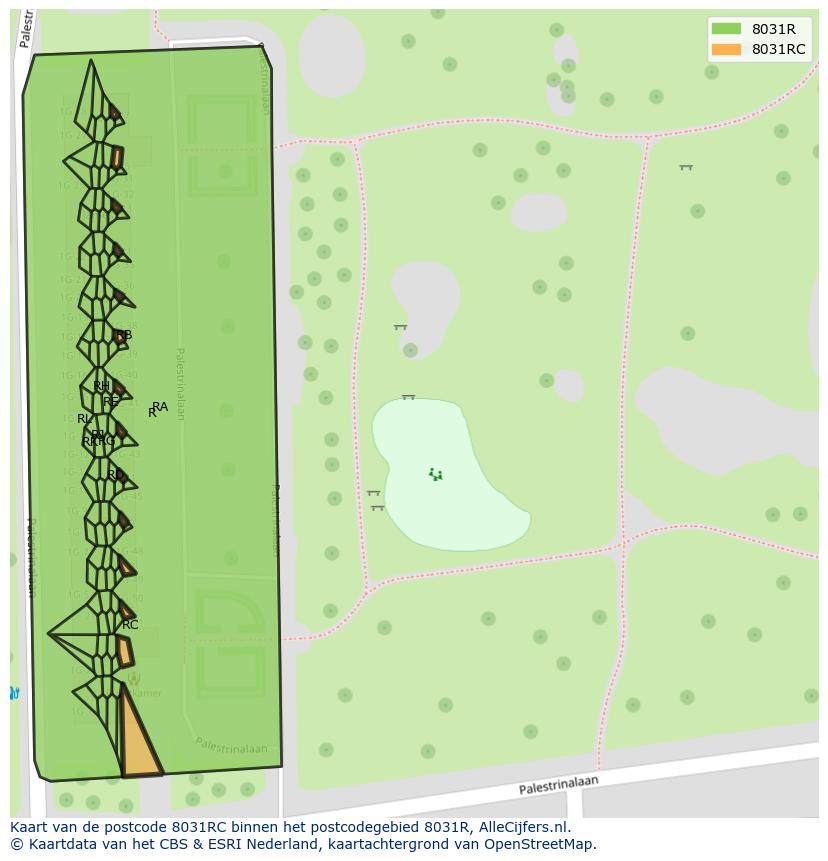 Afbeelding van het postcodegebied 8031 RC op de kaart.