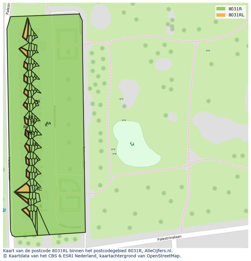 Afbeelding van het postcodegebied 8031 RL op de kaart.