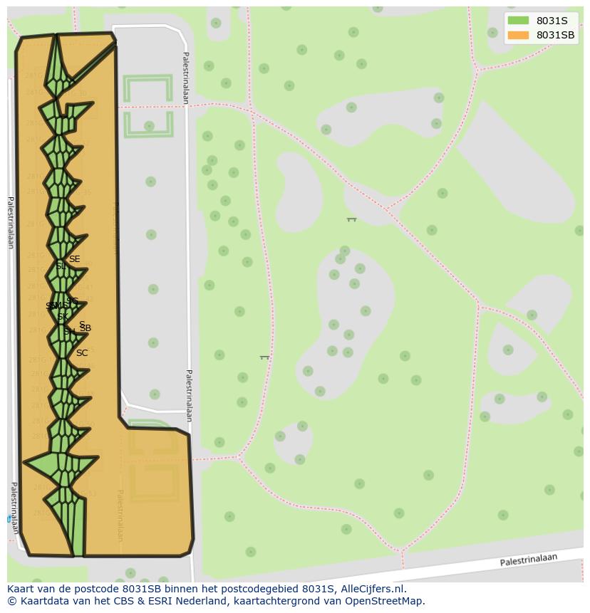 Afbeelding van het postcodegebied 8031 SB op de kaart.