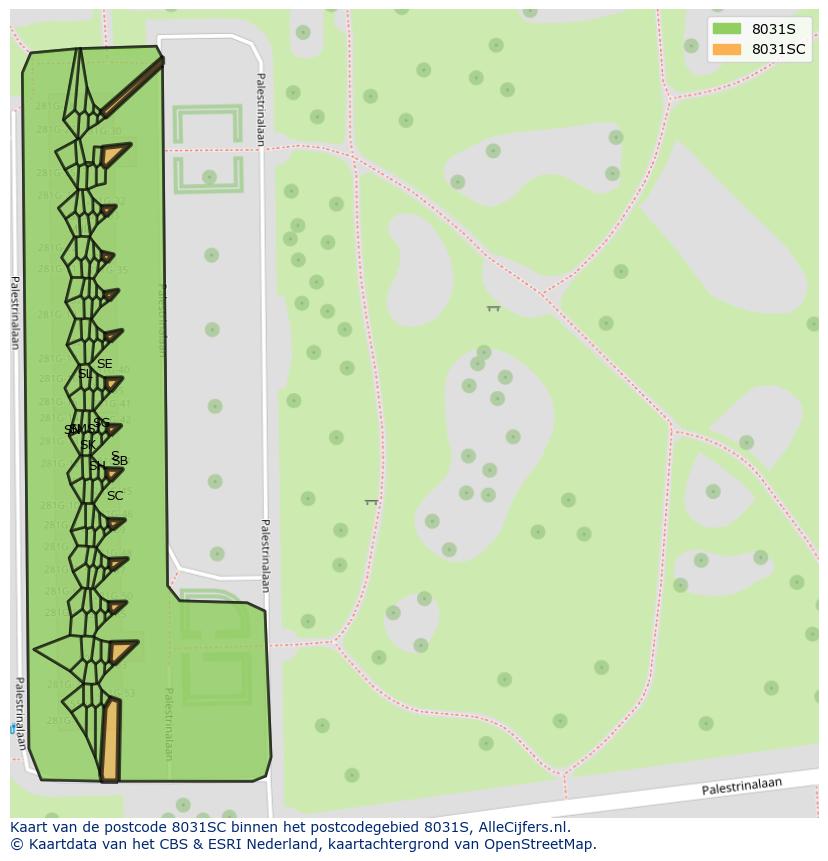 Afbeelding van het postcodegebied 8031 SC op de kaart.