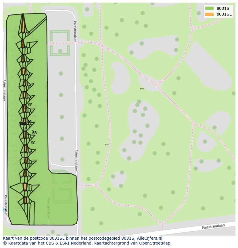 Afbeelding van het postcodegebied 8031 SL op de kaart.