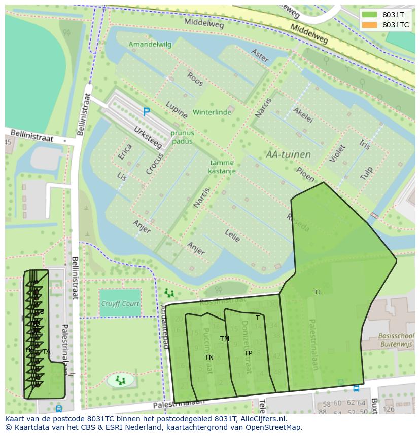 Afbeelding van het postcodegebied 8031 TC op de kaart.