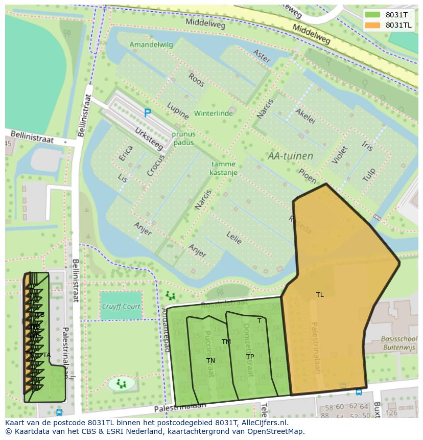 Afbeelding van het postcodegebied 8031 TL op de kaart.