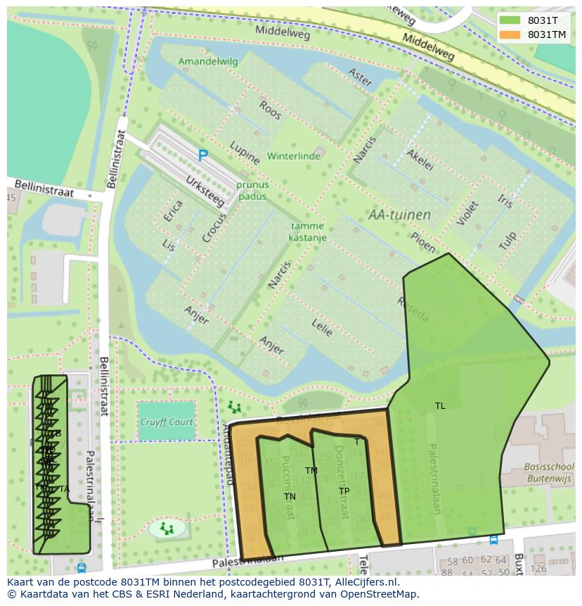 Afbeelding van het postcodegebied 8031 TM op de kaart.
