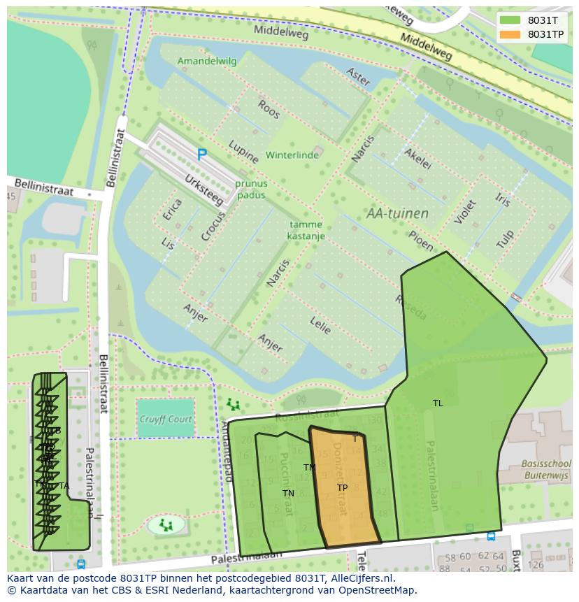 Afbeelding van het postcodegebied 8031 TP op de kaart.