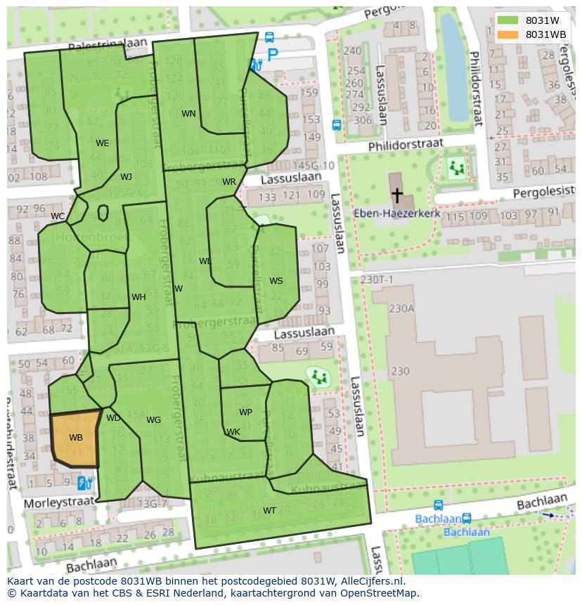 Afbeelding van het postcodegebied 8031 WB op de kaart.