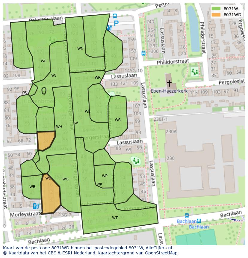 Afbeelding van het postcodegebied 8031 WD op de kaart.
