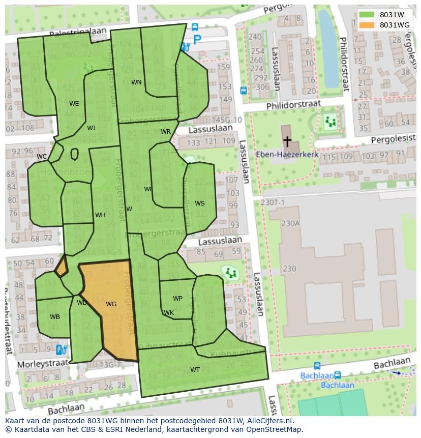 Afbeelding van het postcodegebied 8031 WG op de kaart.