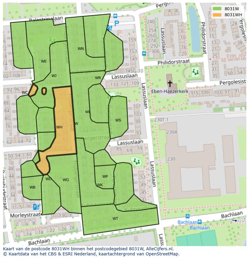 Afbeelding van het postcodegebied 8031 WH op de kaart.