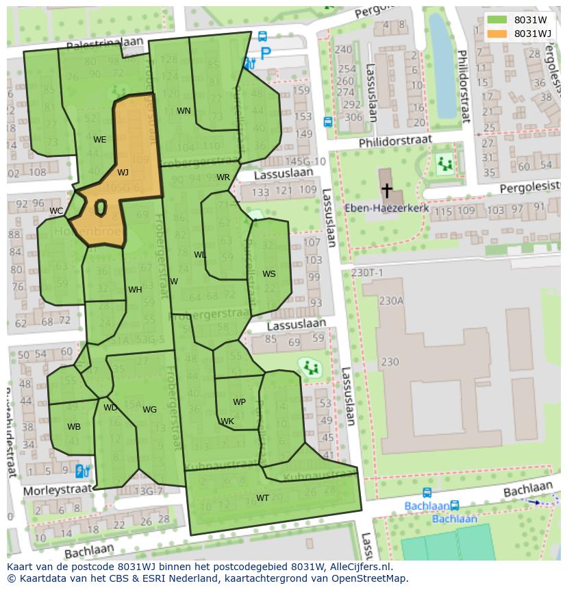 Afbeelding van het postcodegebied 8031 WJ op de kaart.