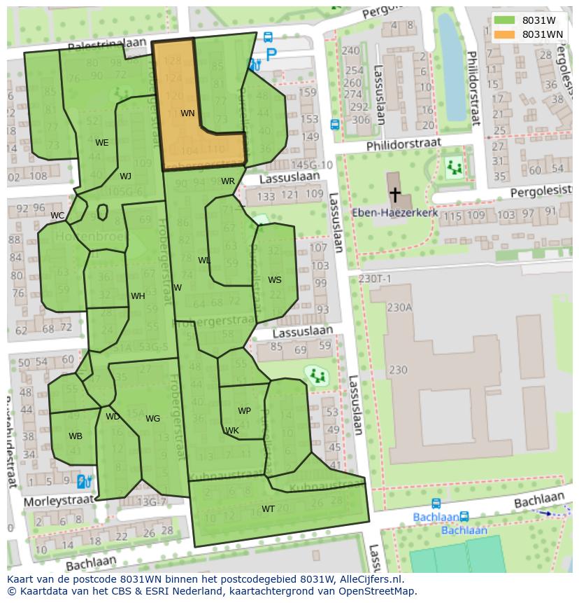 Afbeelding van het postcodegebied 8031 WN op de kaart.
