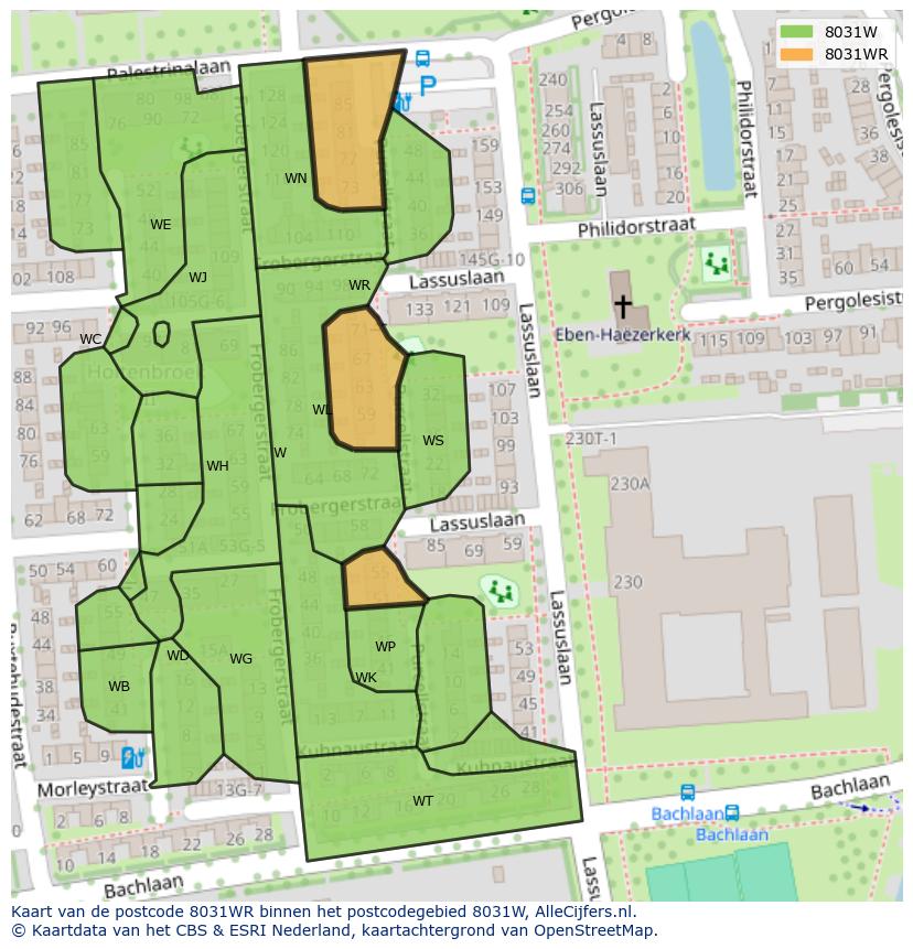 Afbeelding van het postcodegebied 8031 WR op de kaart.