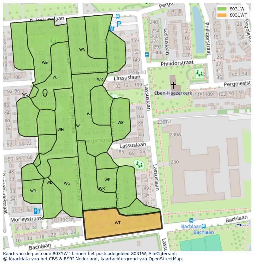 Afbeelding van het postcodegebied 8031 WT op de kaart.