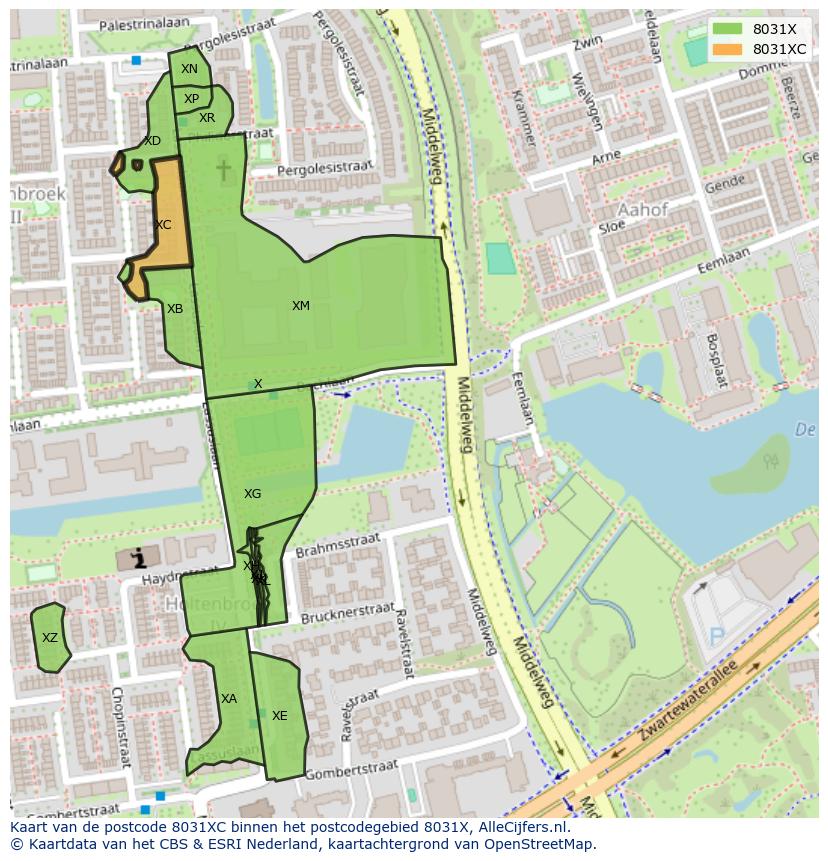 Afbeelding van het postcodegebied 8031 XC op de kaart.