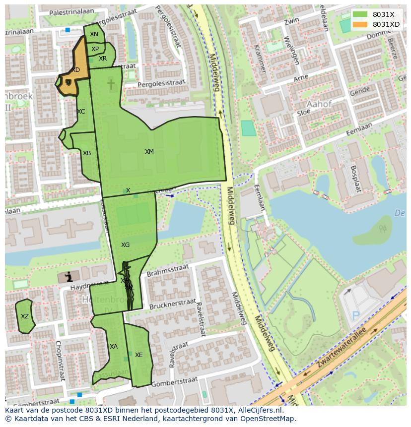 Afbeelding van het postcodegebied 8031 XD op de kaart.