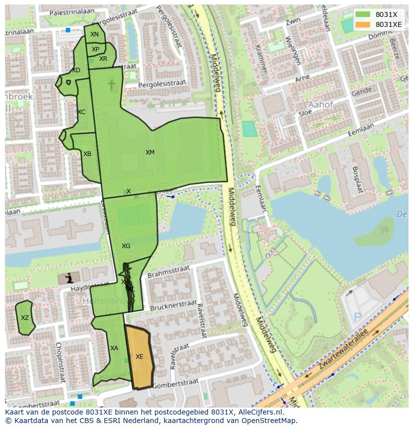 Afbeelding van het postcodegebied 8031 XE op de kaart.