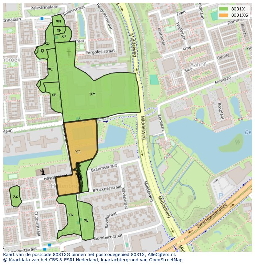 Afbeelding van het postcodegebied 8031 XG op de kaart.