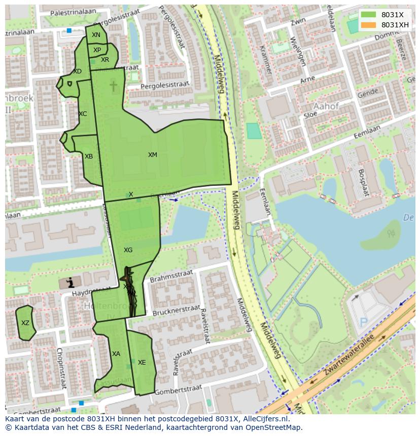 Afbeelding van het postcodegebied 8031 XH op de kaart.