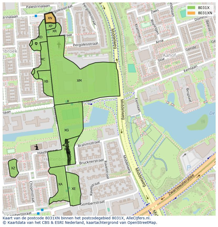 Afbeelding van het postcodegebied 8031 XN op de kaart.