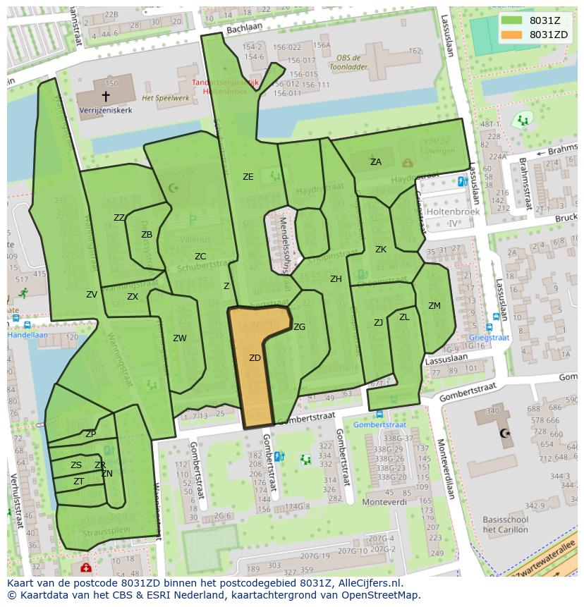 Afbeelding van het postcodegebied 8031 ZD op de kaart.