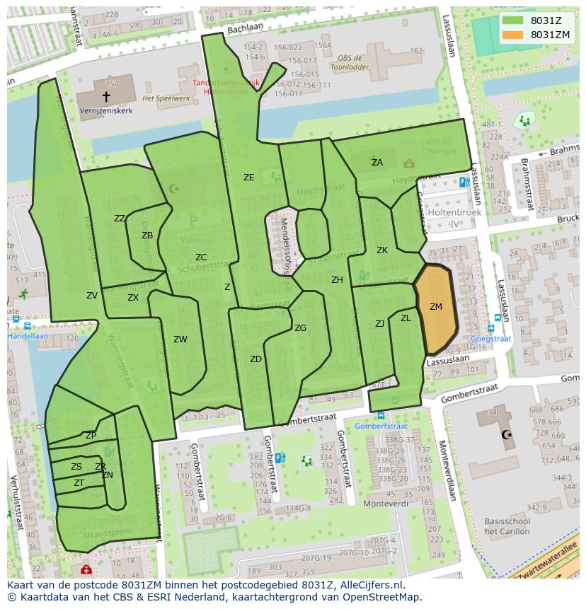 Afbeelding van het postcodegebied 8031 ZM op de kaart.