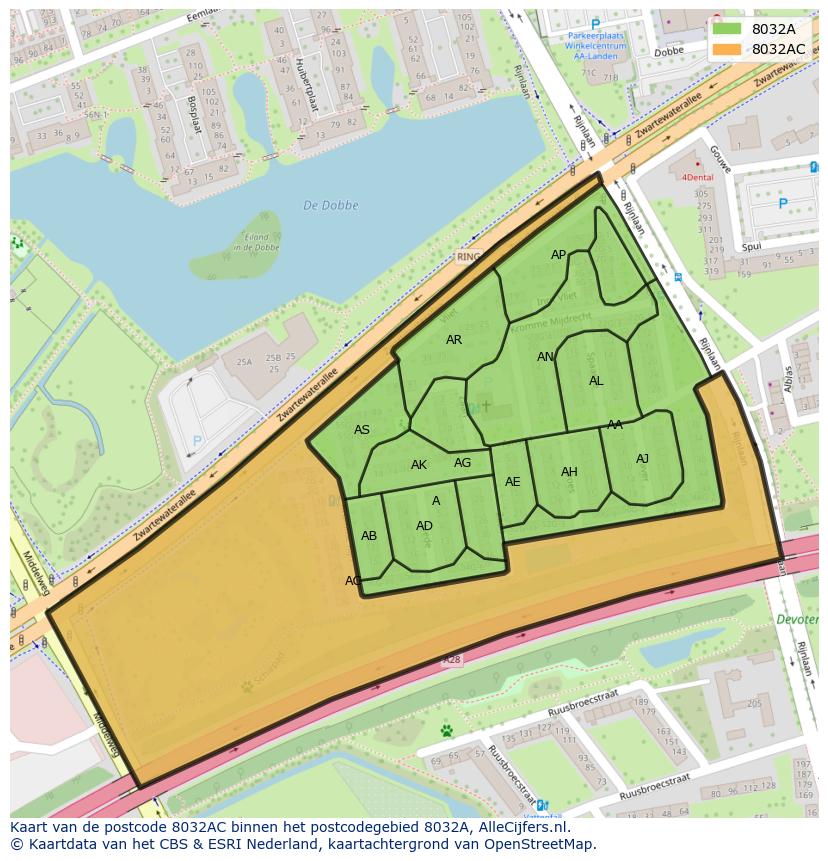 Afbeelding van het postcodegebied 8032 AC op de kaart.