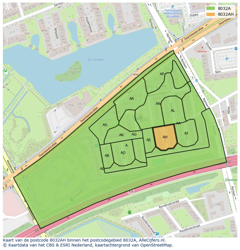 Afbeelding van het postcodegebied 8032 AH op de kaart.