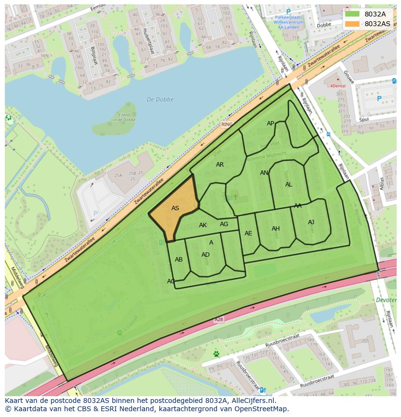 Afbeelding van het postcodegebied 8032 AS op de kaart.