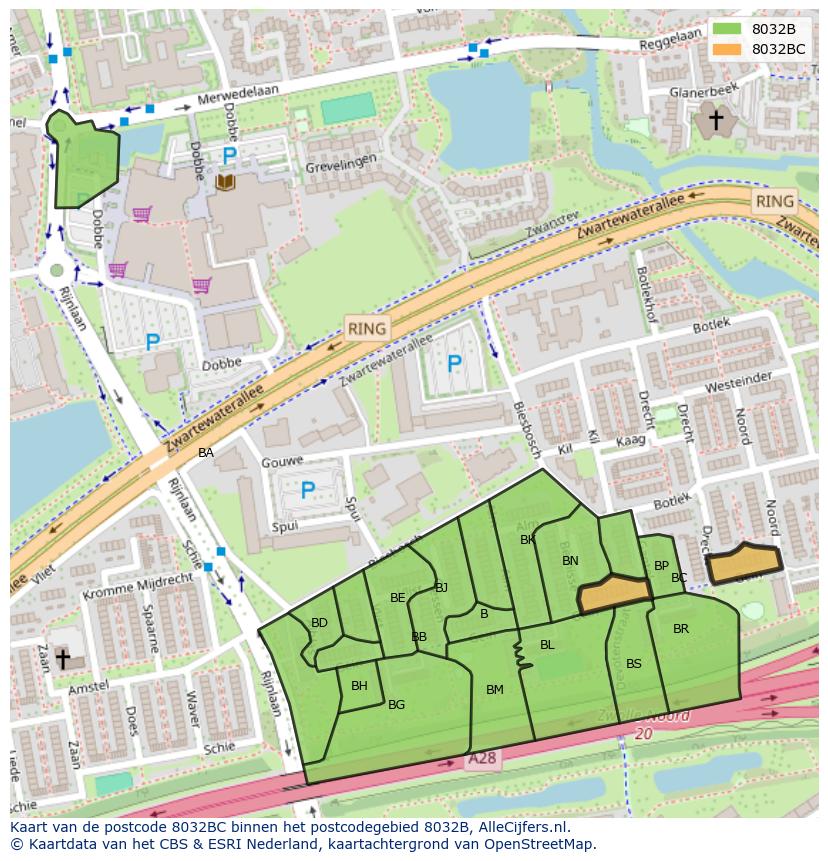 Afbeelding van het postcodegebied 8032 BC op de kaart.