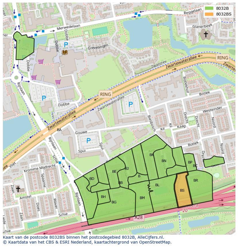 Afbeelding van het postcodegebied 8032 BS op de kaart.