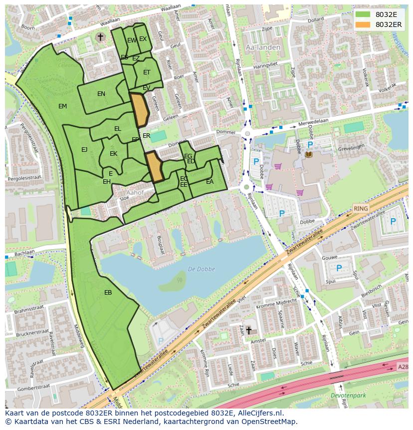 Afbeelding van het postcodegebied 8032 ER op de kaart.