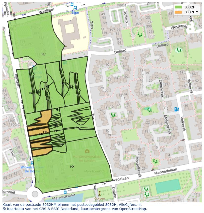 Afbeelding van het postcodegebied 8032 HM op de kaart.