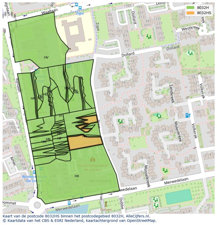 Afbeelding van het postcodegebied 8032 HS op de kaart.