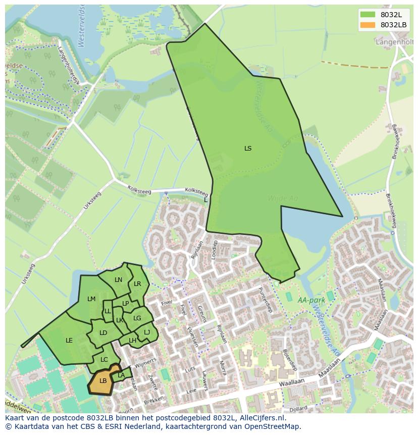 Afbeelding van het postcodegebied 8032 LB op de kaart.